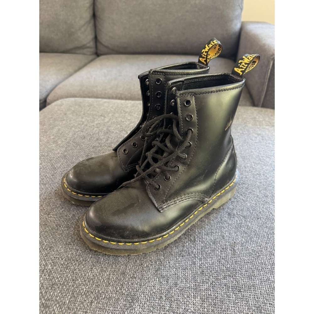 Dr‎ Martens 1460 Smooth Leather Black Lace Up Boots Womens Size 6 High Top 11821